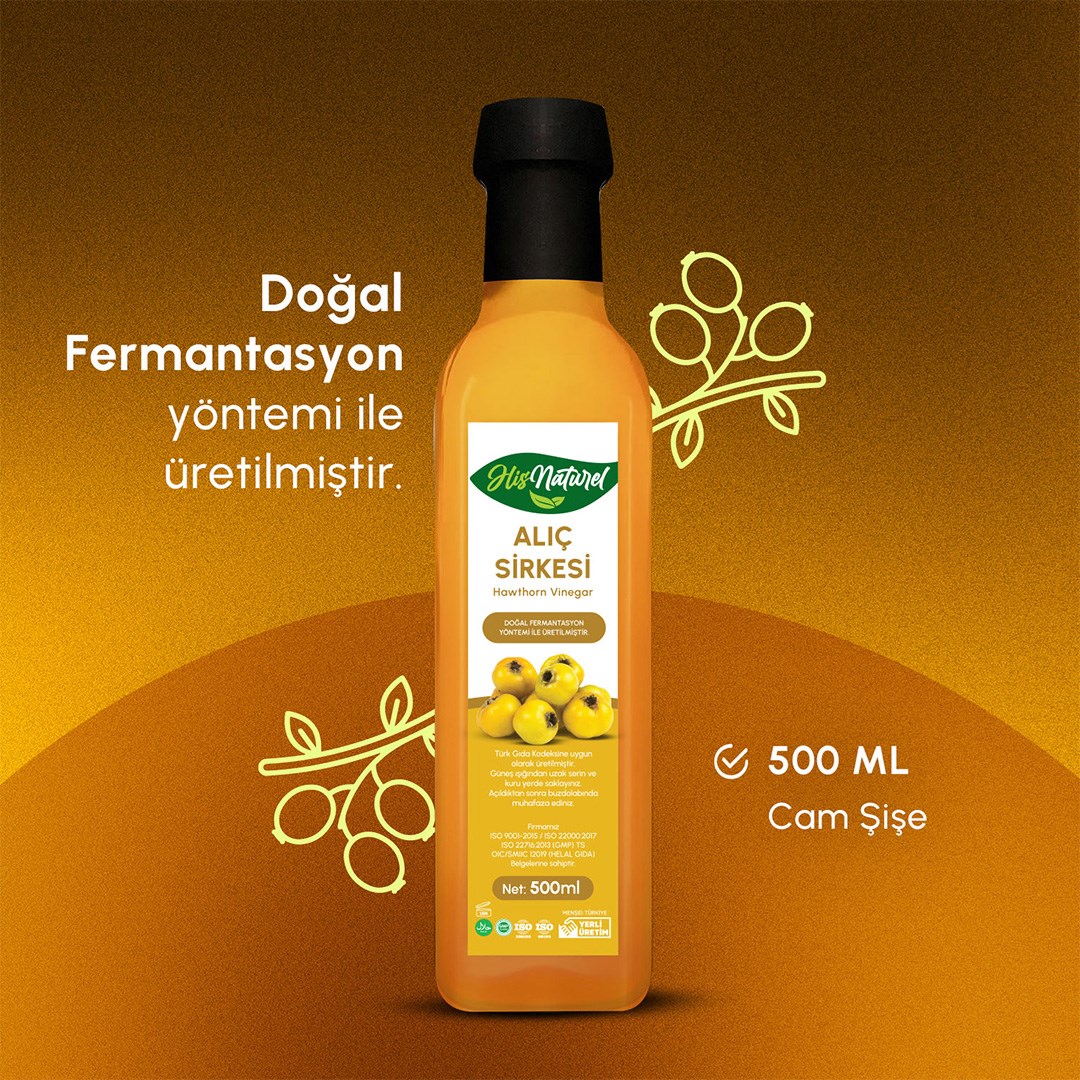 His Naturel Organik Yıllanmış Alıç Sirkesi Doğal Fermantasyon 500 ml. 