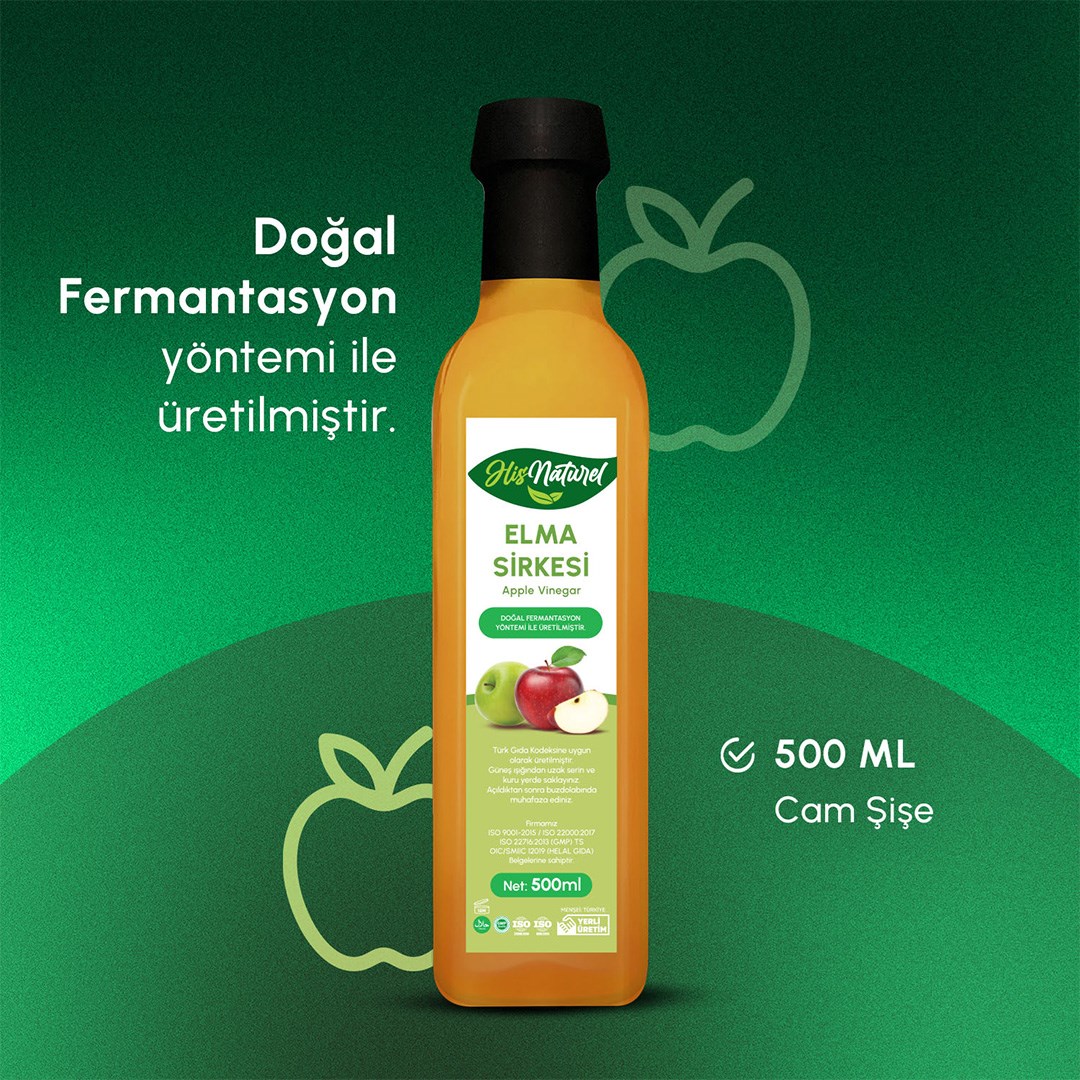 His Naturel Organik Yıllanmış Elma Sirkesi Doğal Fermantasyon 500 ml. 