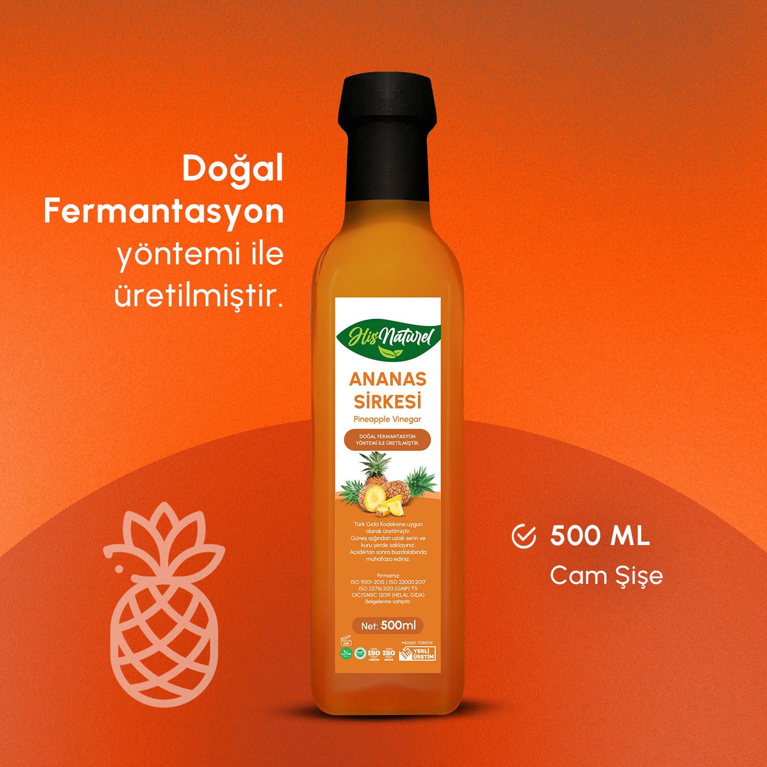 Organik Yıllanmış Ananas Sirkesi Doğal Fermantasyon 500 ml. 