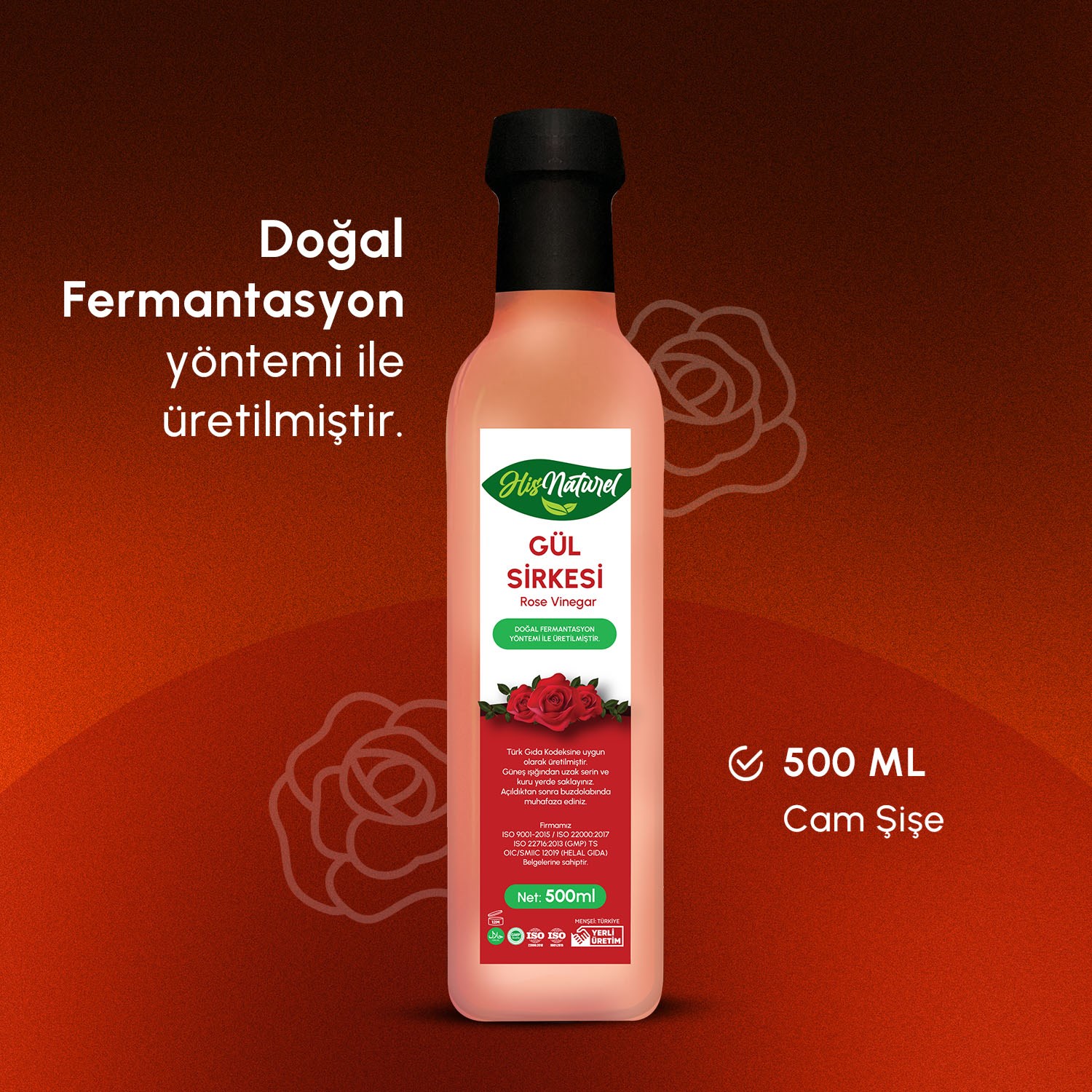 Organik Yıllanmış Gül Sirkesi Doğal Fermantasyon 500 ml. 